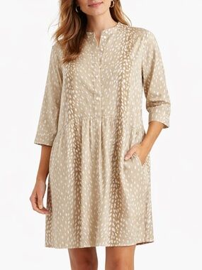 Tuckernuck Antelope Royal Shirt Dress XXL Tan White Print Pockets Knee Length
